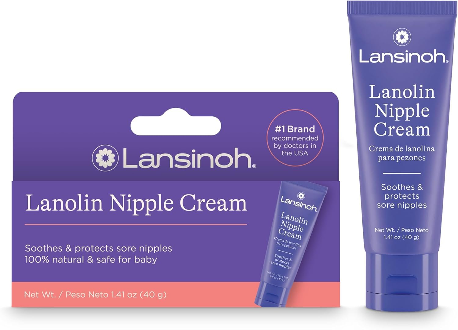 Lansinoh Lanolin Nipple Cream Safe for Breastfeeding Baby, 100% Natural Nipple Butter for Mom, Breas