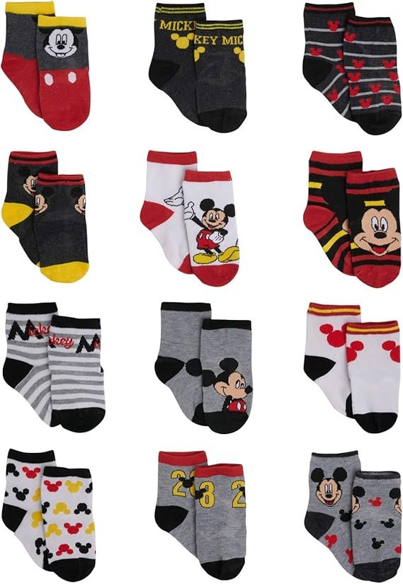 Disney Baby Boys Socks - 12 Pack Soft Newborn Baby Socks Character Prints - Cute Newborn and Infant 