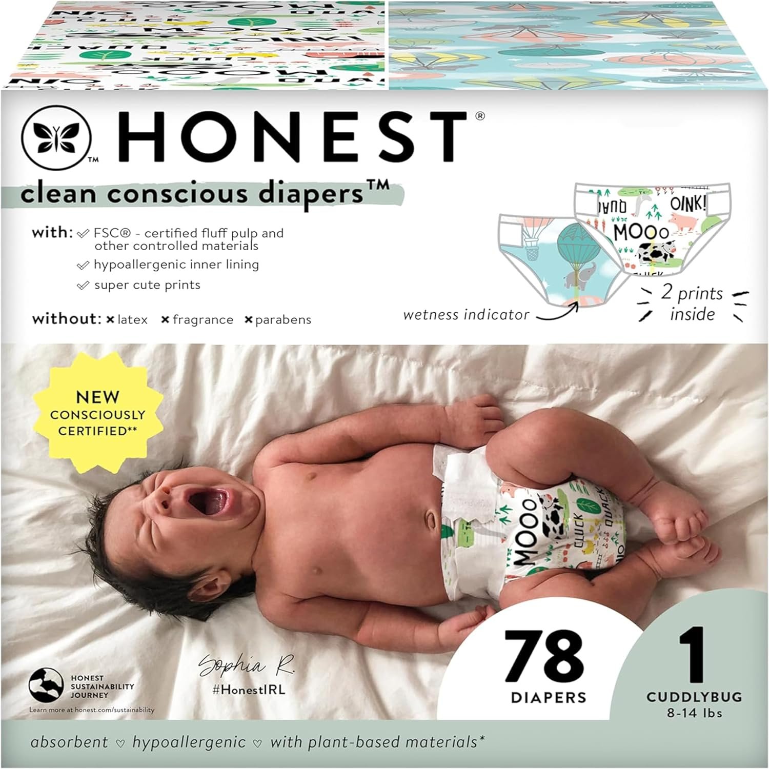 The Honest Company Clean Conscious Diapers for Sensitive Skin | Hypoallergenic, Fragrance Free- Size